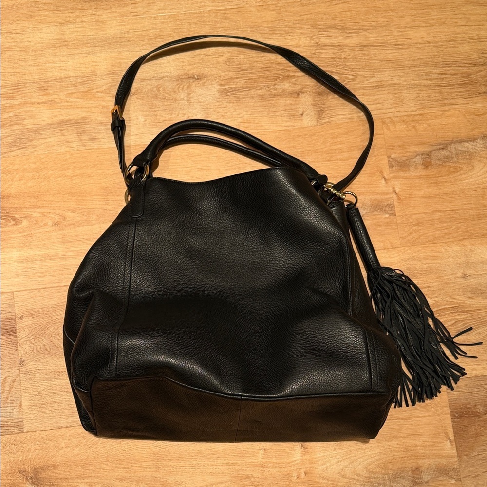 G.I.L.I Women's Black Leather Fringe Tote Shoulder Bag